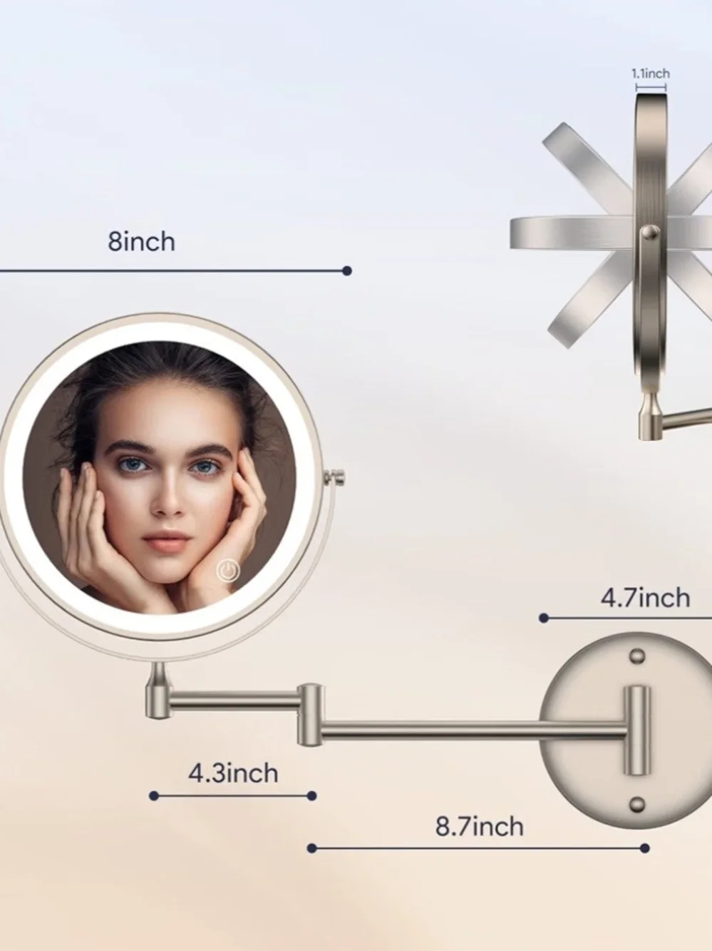 LED Wall-Mounted Makeup Mirror in Brushed Silver